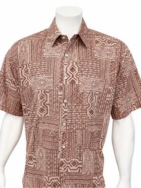 Tori Richard Vintage Brown Hawaiian Cotton Lawn Shirt Made in USA Hawaii Size LG